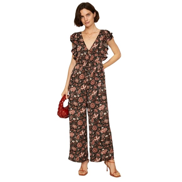 Madewell Pants - Madewell Womens  Pampas Blooms Deep V Ruffled Jumpsuit NI666 XL Dark Romantic
